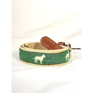Belt Green with Labrador Motif Classic Canvas and Leather Brass Buckle size 32